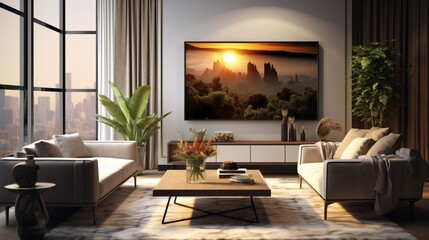 Modern living room with A Photoframe.Generative AI - obrazy, fototapety, plakaty
