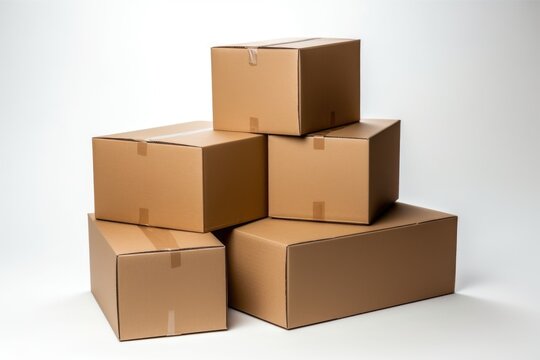 stack of brown moving boxes in different sizes