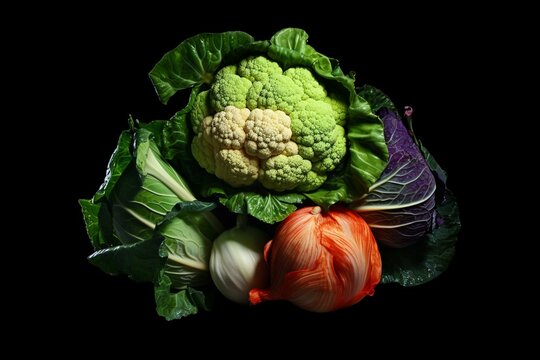 Vegetable-brained image on dark background. Generative AI