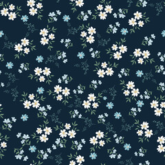 seamless vector small flower design on navy background
