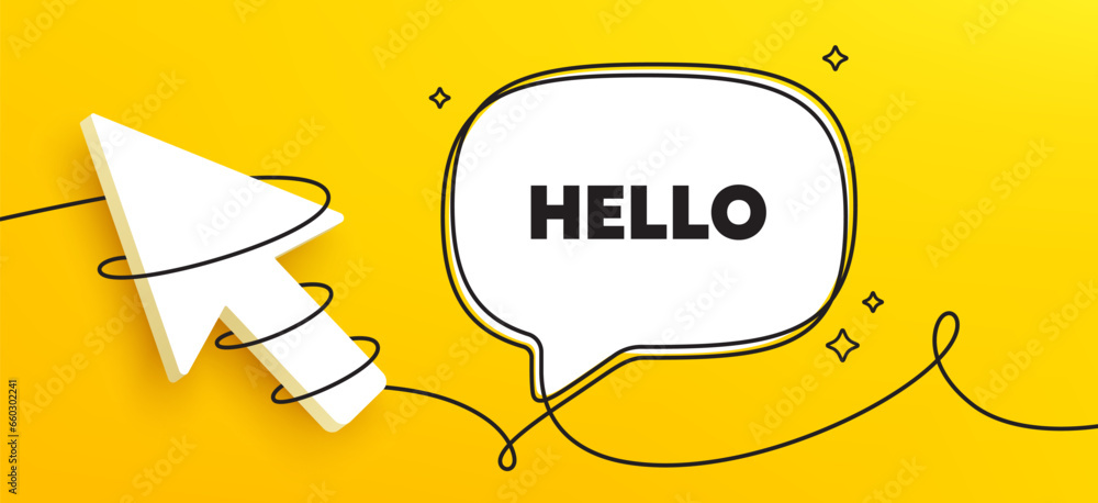 Poster hello welcome tag. continuous line chat banner. hi invitation offer. formal greetings message. hello