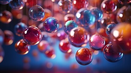Rendering transparent sphere reflection multicolored Marbles background. AI generated