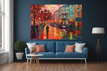 Canvas wall art depicting vibrant Paris scene with fauvist style. Generative AI