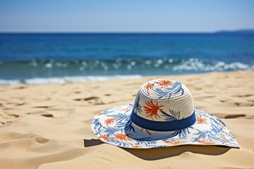 Obraz premium a single sun hat left on a beach