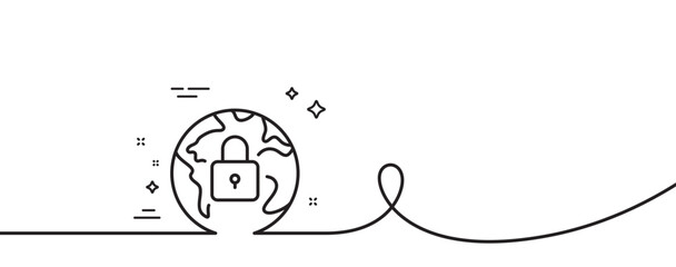 Lock line icon. Continuous one line with curl. Internet protection sign. Web security padlock symbol. Lock single outline ribbon. Loop curve pattern. Vector
