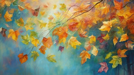 Vibrant foliage rustles gently, dancing in the crisp breeze. Falling leaves natural background.
