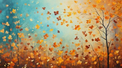 Vibrant foliage rustles gently, dancing in the crisp breeze. Falling leaves natural background.