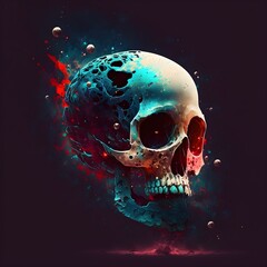 skulls outer space minimalist digital illustration 