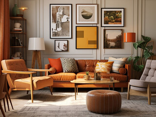 Obraz premium Interior sofa flat apartment modern couch design living home settee wall furniture room