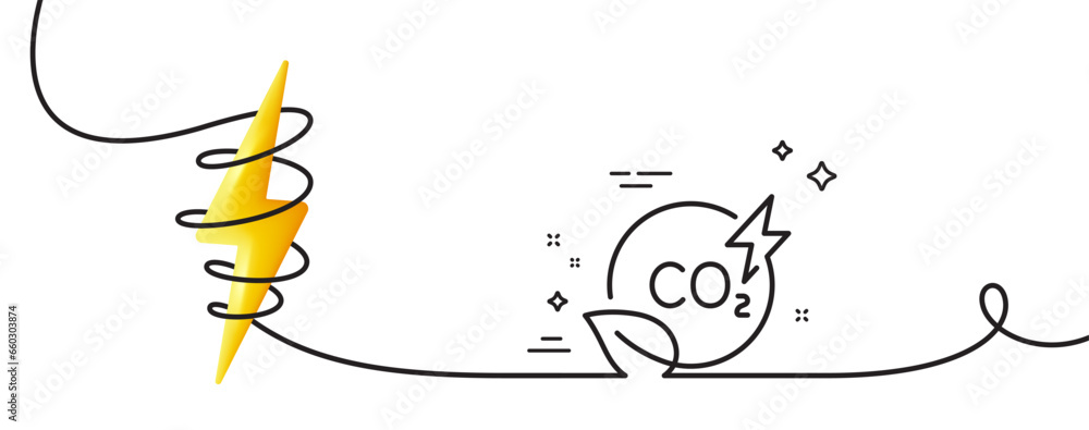 Poster co2 gas line icon. continuous one line with curl. carbon dioxide emissions sign. green energy symbol