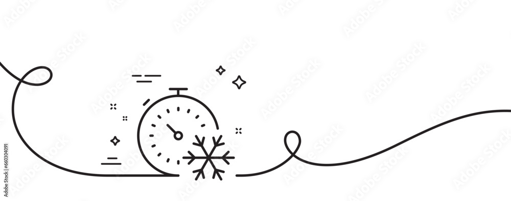 Poster freezing timer line icon. continuous one line with curl. ac cold temperature sign. fridge function s