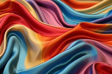 Fototapeta na wymiar Cloth with ripples and folds over a multicolored wavy surface background. Generative AI