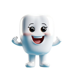 happy smiling tooth on a white isolated background. Cartoon character