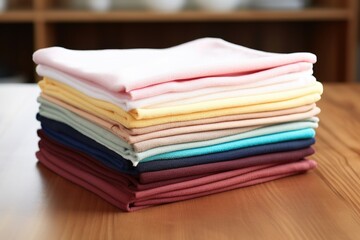 neat stack of folded microfiber cloths on a table