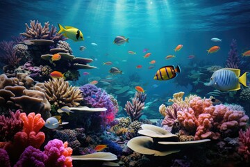 Fototapeta na wymiar Underwater shot of coral fish, corals and anemones