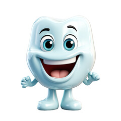 happy smiling tooth on a white isolated background. Cartoon character