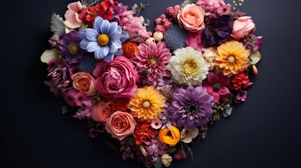 heart of flowers. heart on a dark background. Valentine's Day