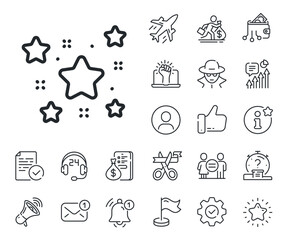 Best ranking sign. Salaryman, gender equality and alert bell outline icons. Stars line icon. Firework symbol. Stars line sign. Spy or profile placeholder icon. Online support, strike. Vector