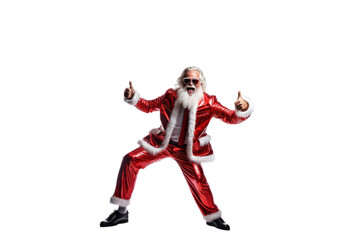 stylish aged playful emotion Santa in sunglasses with comic grimace fooling around on white background