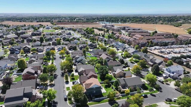Evans Colorado 2023 a drone flyover with clean air and crisp fall colors.  suburbs.