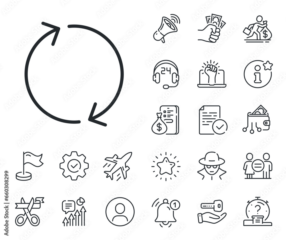 Aufkleber rotation arrowhead symbol. salaryman, gender equality and alert bell outline icons. refresh arrow li