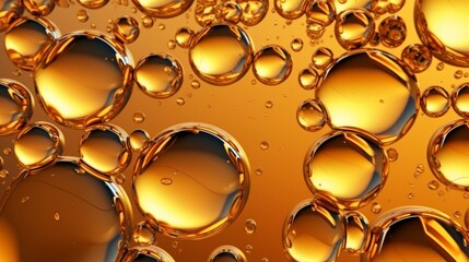 Oil drops texture omega bubbles gold liquid skin care.Generative AI