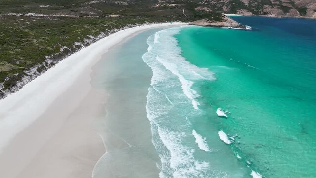turquoise sea white sand beach aerial view 4k australia