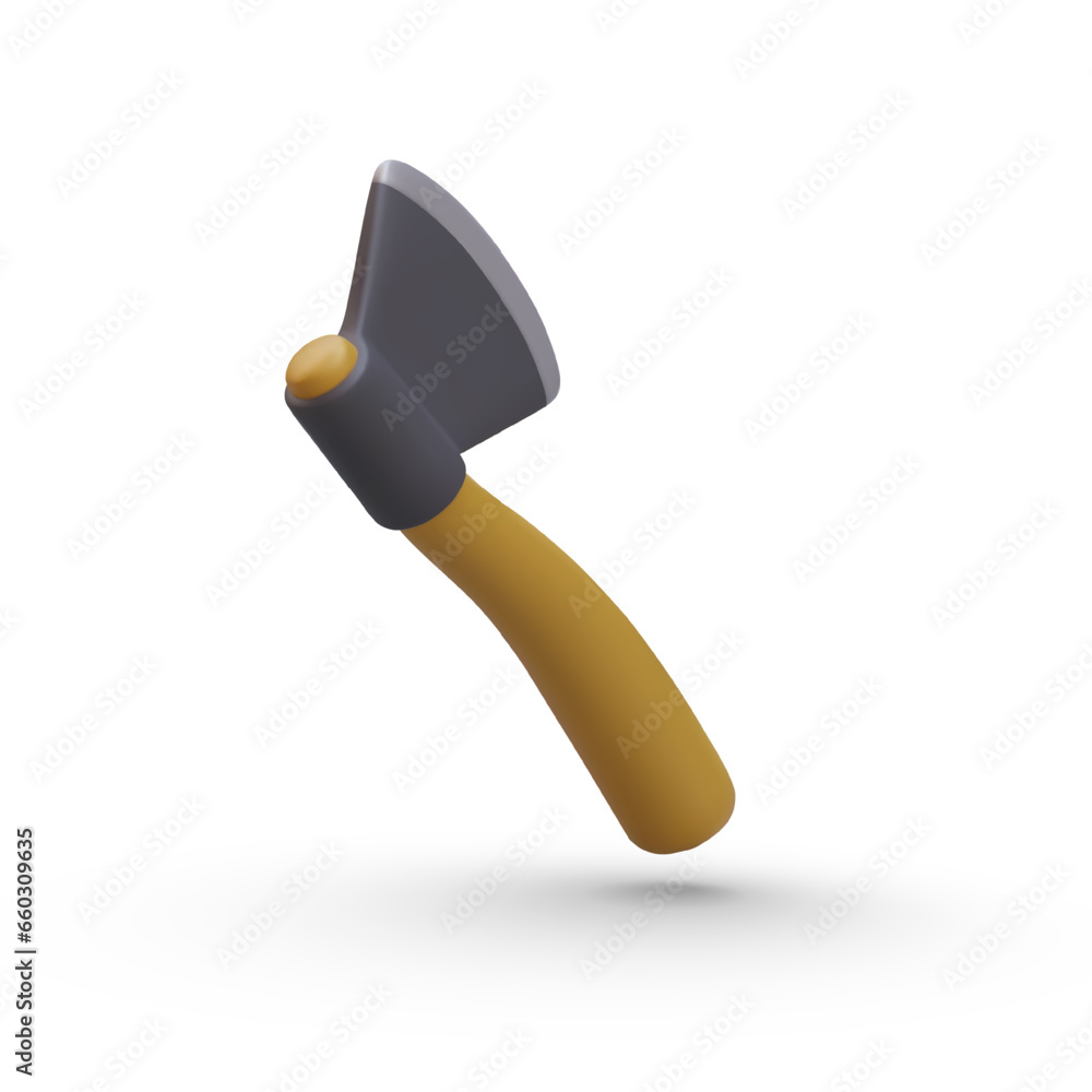 Aufkleber side view of 3d wooden axe on white background with shadow. instrument for work with wood. element f
