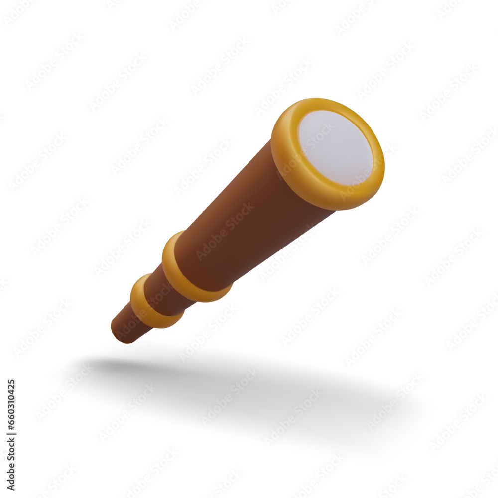 Poster realistic brown spyglass in tilted position. scientific optical device for observing distant objects
