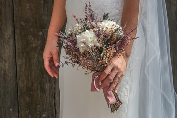 flowers bouquet, bride, hands, wedding