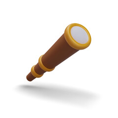 Realistic brown spyglass in tilted position. Scientific optical device for observing distant objects. Army equipment. Spying device. Image on white background