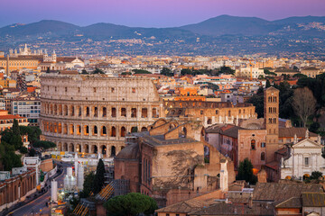 Fototapeta na wymiar Rome, Italy at the Colosseum and the Roman Forum