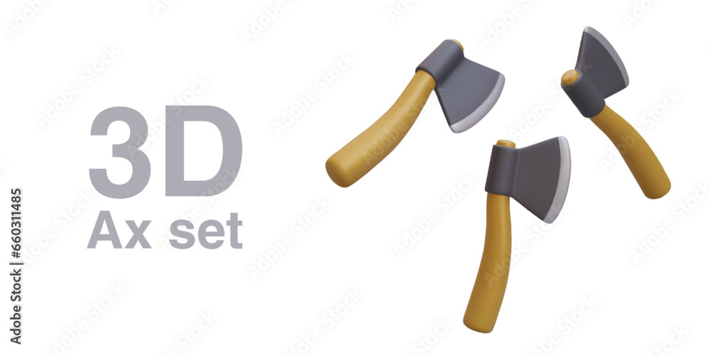 Aufkleber set of realistic axes in different positions. lumberjack metal hand tool. sharp accessory for campin