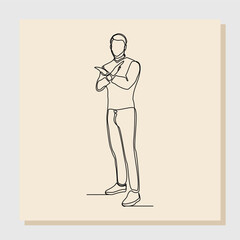 Continuous line art drawing of man crossing hands gesture say no stop rejection ban or enough.  single one line vector illustration