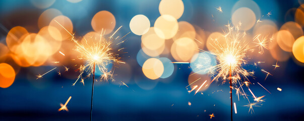 Fireworks in the night sky with clouds background.