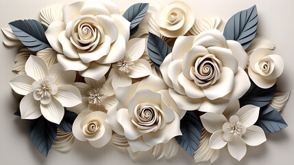 white rose seamless flower for wall tiles design. 3d illustration and 3d rendering