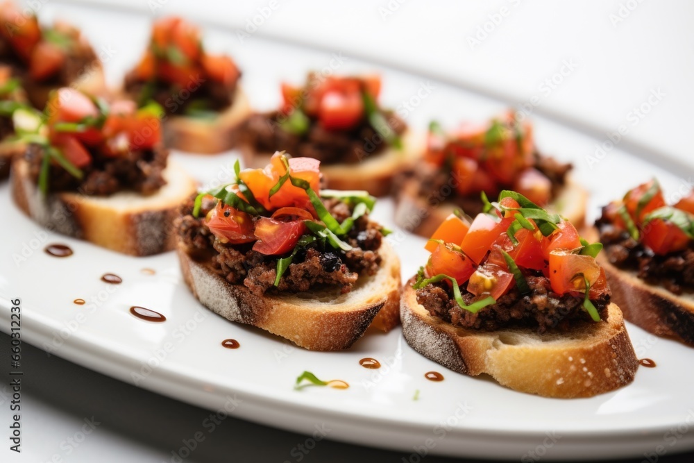 Canvas Prints bruschetta with tapenade on a white ceramic plate