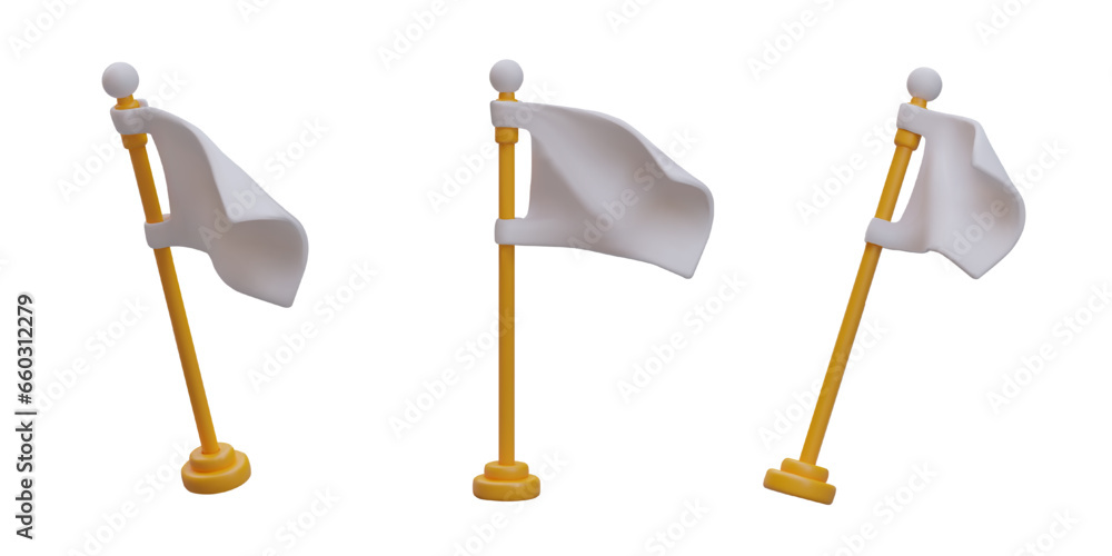 Poster set of white flags in different positions. surrender game symbol. voluntary termination of combat. i