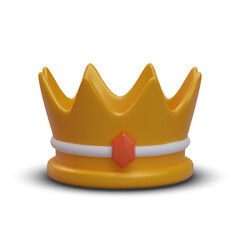 Realistic crown on white background. Element for computer game. 3d game concept. Gold crown with diamond for king. Vertical vector illustration in 3d style