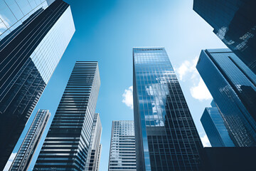 Fototapeta na wymiar Modern office buildings in the financial district. Skyscrapers in the sky 
