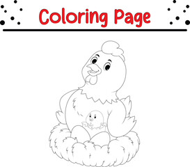Hen coloring page vector illustration. animal Coloring book for kids.