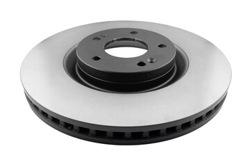 Car brake disc isolated on white background. Auto spare parts. Perforated brake disc rotor isolated...