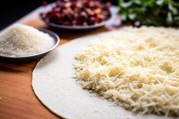 grated cauliflower next to rolled out pizza crust