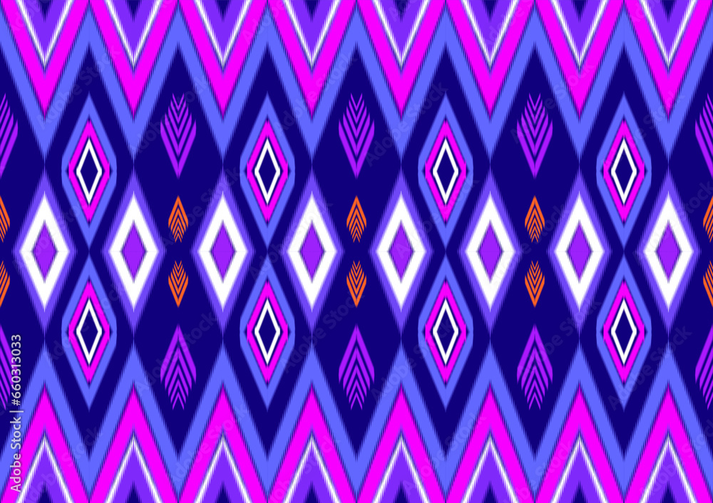 Poster seamless embroidery pattern created from geometric shapes with beautiful colors design for backgroun