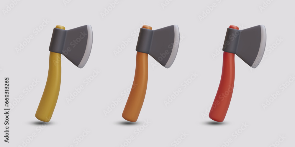 Aufkleber set of 3d axes with handles of different colors. premium icons with shadows. colored tools with shar