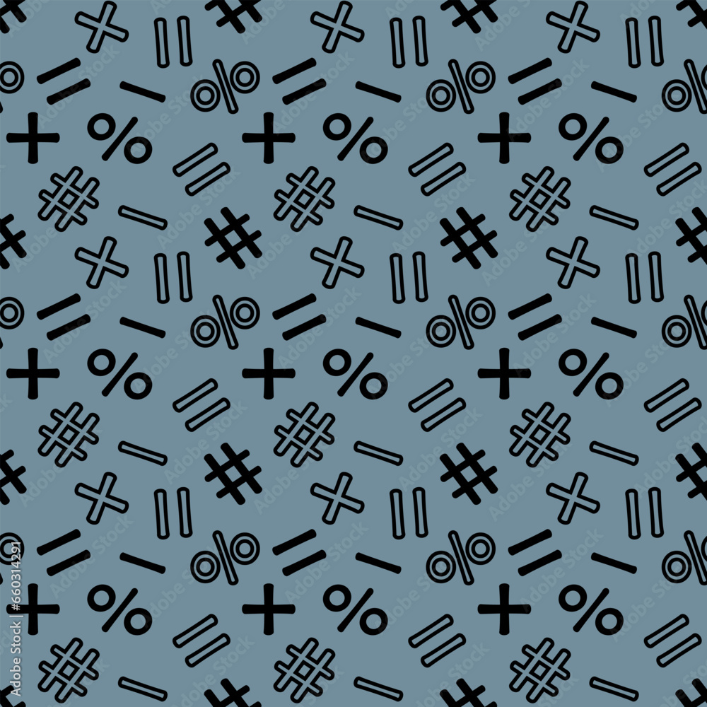 Poster mathematical seamless pattern with black mathematical signs on a dark turquoise background. vector p