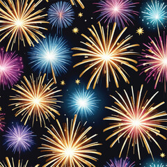 Fireworks display on the night sky in vector illustration. Fireworks Spectacle in Vector