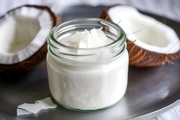 Obraz na płótnie Canvas a small pot of coconut yogurt with a shiny silver lid
