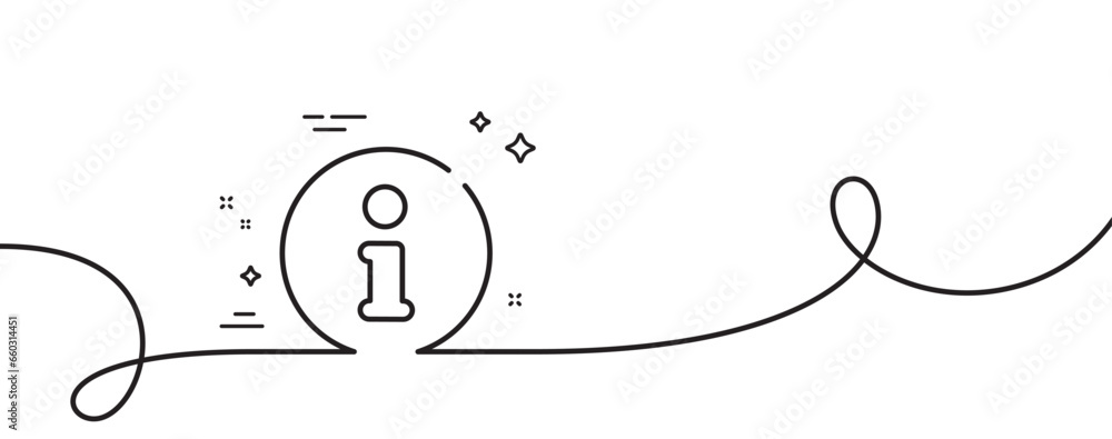 Poster info line icon. continuous one line with curl. help inform sign. support information symbol. info si
