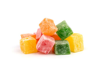 Traditional Turkish delight isolated on white background. Assorted